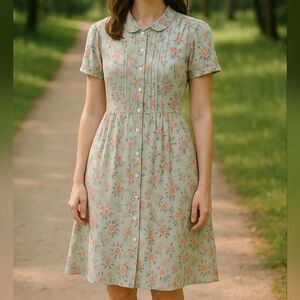 DJI | Vintage Pin Tuck Button Ditsy Floral Dress Sz 16 Cottagecore Prairie Fairy